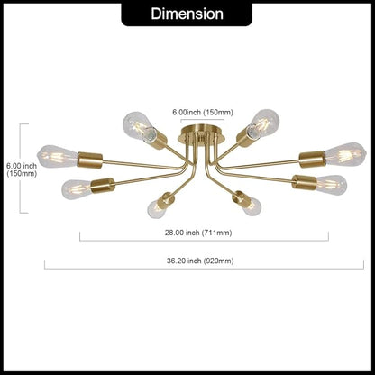8 Lights Sputnik Chandelier Brushed Brass Semi Flush Mount Ceiling Lights Industrial Kitchen Lighting Fixtures Ceiling Lighting