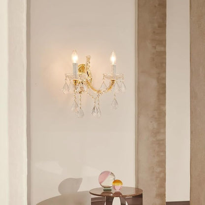Crystal Wall Lights, Modern Sconce - Brilliant 2 Lights Maria Theresa Wall Lamp Light Fixtures, Gold Wall Mounted Lamp for Bedroom, Living Room, Bedside, Corridor