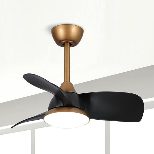 28 Inch Black Gold Ceiling Fan with Light and Remote, Industrial Modern Small Ceiling Fan, 6-Speed Quiet DC Motor, Reversible Airflow, Dimmable LED Light, Use for Bedroom, Dining Room, Kitchen