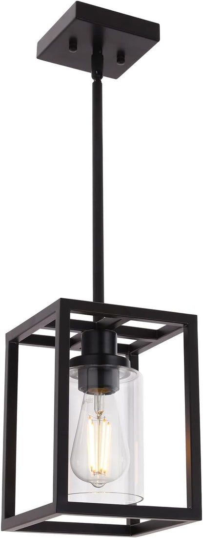 MELUCEE 1-Light Black Pendant Lights Industrial Farmhouse Chandeliers Mini Island Light Fixtures Ceiling Hanging with Clear Glass Shade for Dining Room Entryway Hallway Restaurants