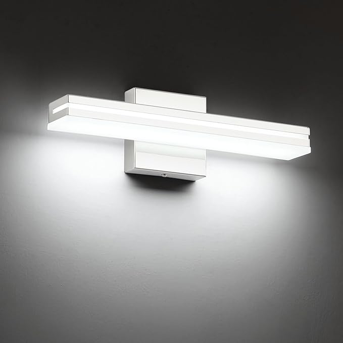 SineRise 16-Inch LED Modern Bathroom Vanity Light Bar, Chrome Modern Acrylic Bathroom Wall Lighting Fixtures Over Mirror (Cool White 6000K)