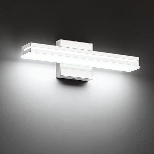 SineRise 16-Inch LED Modern Bathroom Vanity Light Bar, Chrome Modern Acrylic Bathroom Wall Lighting Fixtures Over Mirror (Cool White 6000K)