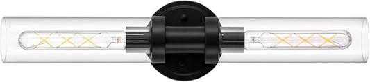 SANTOSTOCK Black Sconces Wall Lighting, Bathroom 2-Light Vanity Light W/Clear Glass Shade, Modern Wall Mounted Lights for Mirror, Makeup Vanity, Kitchen, Washroom, Hallway, E26 T10 Bulbs(Excluded)