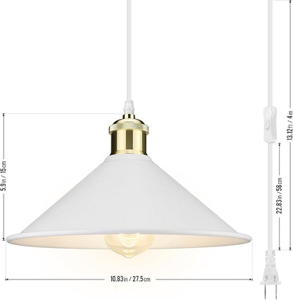 LYOOWNG Plug in Pendant Light, Bigger Hanging Lights with Plug in Cord On/Off Switch, 13FT Industrial Plugin Hanging Light, Vintage Pendant Lights Fixture, White