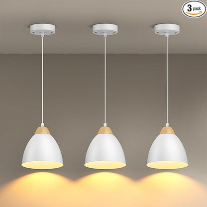 3 Pack Pendant Lights for Kitchen Island, 5.9" Cone Metal Shade Adjustable Height White Small Hanging Lamps for Dining Room Light Fixtures Over Table Modern Ceiling Fixture
