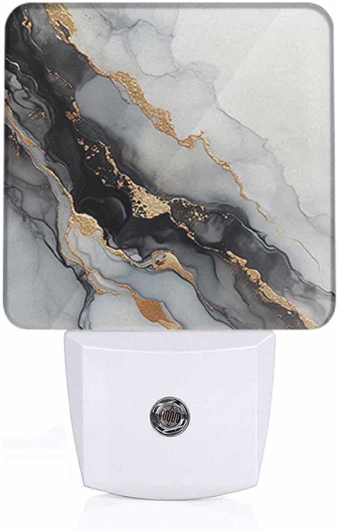 Marble Texture Night Lights Plug into Wall Ink Painting Black with Gold Accents Night Light with Dusk to Dawn Sensor for Home Bedroom Bathroom Living Room 0.5W Sleep-Friendly
