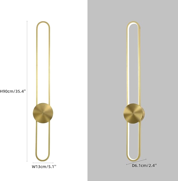 JAYMP Modern Wall Sconce 4000K Dimmable LED Wall Light Fixture, Hardwired Wall Lamp for Living Room, Dining Room, Bedroom, Hallway, Lobby, Entryway, 1 Pack (Brushed Gold, H90cm/35.4inch)