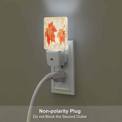 LED Night Light Plug into Wall with Dusk to Dawn Light Sensor White Energy Efficient Orange Watercolor Autumn Maple Leaves Nightlight for Bedroom Bathroom Hallway Living Room Kitchen