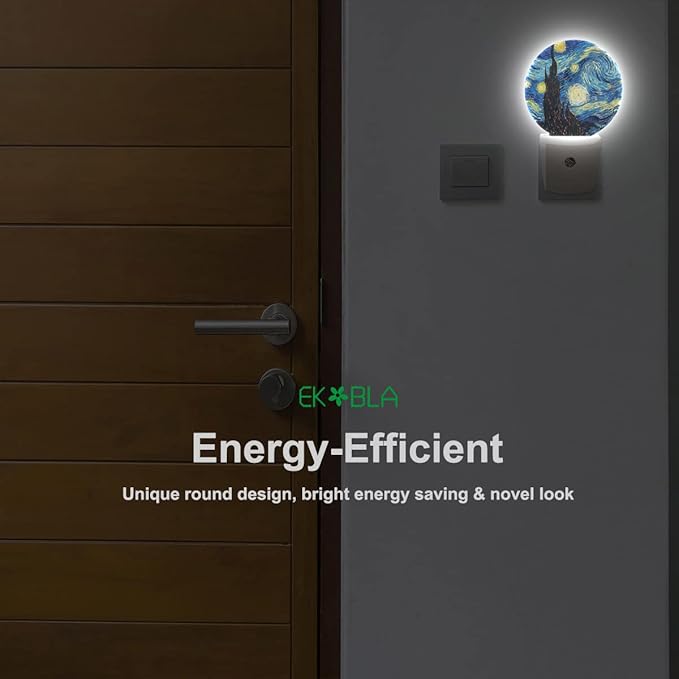 EKOBLA Van Gogh Starry Night Plug-in Night Light, Art LED Nightlight with Auto Sensor, 0.5W Sleep Friendly for All Ages