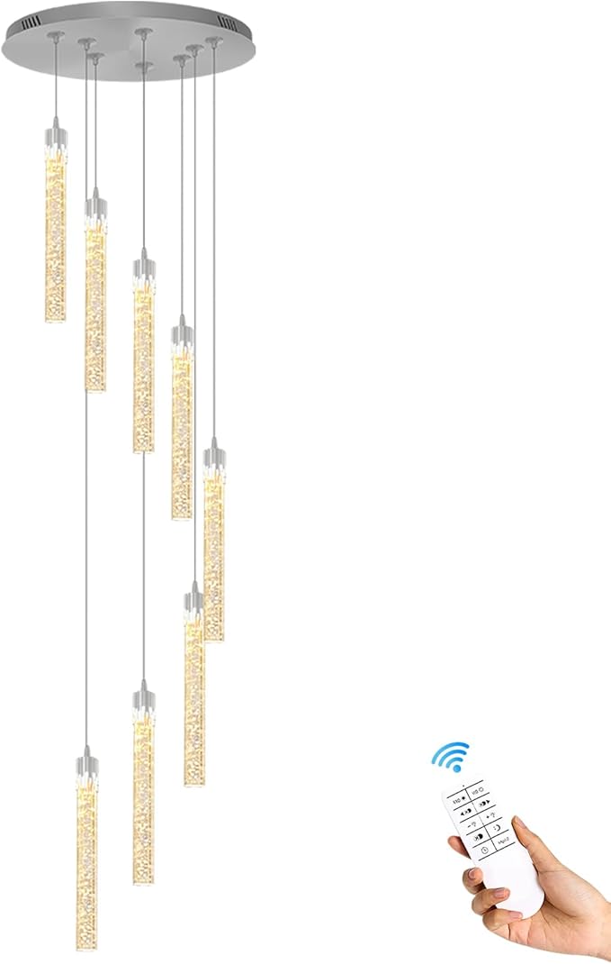 ykolupty Modern Chandelier 8-Light Bubble Crystal Pendant Light Adjustable Pendant Light Fixture Crystal Chandeliers for Living Room Dinning Room Bedroom
