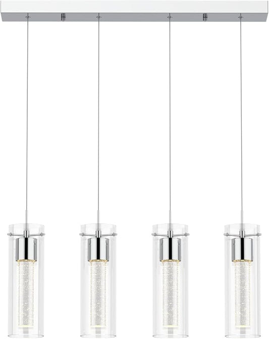 Tawson Alice 4-Light Chandelier Pendant Ceiling Light, Integrated Led and Bubble Glass, for Kitchen Island, Hallway, Entryway, Passway, Dining Room, Bedroom, Balcony, Living Room