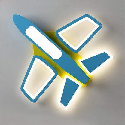RUNNUP Acrylic Cartoon Airplane Ceiling Lamp Boy Bedroom Creative LED Flush Ceiling Light Stepless Dimming for Kindergarten Children Bedroom Kids Room Study Room, Blue