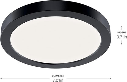 Kichler Ara 7.25" Modern Minimal Round LED Downlight in Black, for Wet Indoor Locations, Supplemental Lighting, Integrated LED, Edge-Lit Technology, 950 Lumens, Dimmable to 10%, 53007BK30