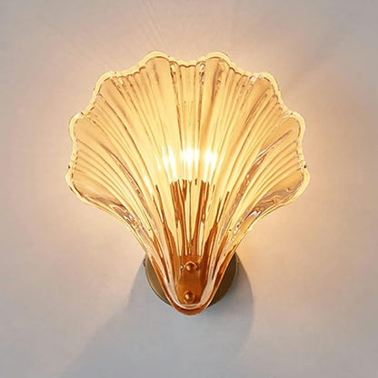 LITFAD Single-Bulb Sleeping Room Sconce Light Contemporary Scallop Shade Glass Wall Mount Lighting Creative LED Wall Lamp Bedside Lamp for Bedroom Hotel Restaurant Corridor, Gold