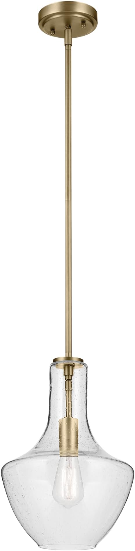 Kichler Everly 1-Light Bell Pendant Light Fixture with Clear Seeded Glass in Brushed Natural Brass for Kitchen Island, Dining Room, or Home Bar (15.25" x 10.5"), 42141NBRCS