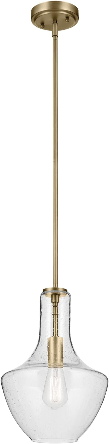 Kichler Everly 1-Light Bell Pendant Light Fixture with Clear Seeded Glass in Brushed Natural Brass for Kitchen Island, Dining Room, or Home Bar (15.25" x 10.5"), 42141NBRCS