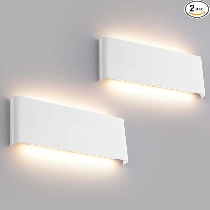 Mille Luckiole 11 Inch Hallway LED Wall Light,Dimmable 3000K-6500K 5 Color Selectable,Modern LED Sconce Wall for Stairwell,Bedroom,and Bathroom Vanity Mirror,15W White 2Pack Up and Down Led Wall Lamp