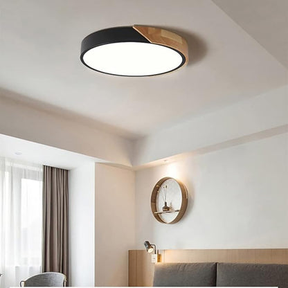 LED Ceiling Light Fixture,24 Inch Modern Wood Recessed Ceiling Lights,Dimmable Light,Black 54W Close to Ceiling Lighting Flush Mount Living Room Bedroom,3000K-6000K