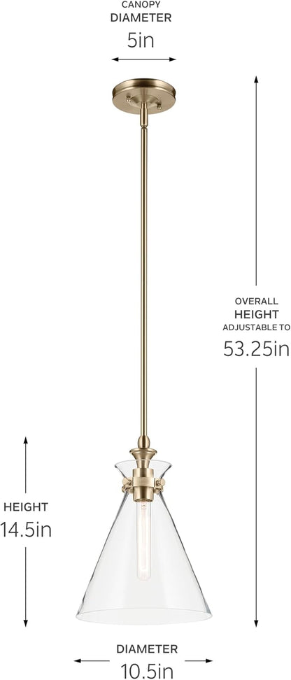Kichler Laria 1-Light Pendant Light Fixture, Traditional Kitchen Island Hanging Light with Clear Glass in Champagne Bronze, Sloped Ceiling Compatible (14.5" x 10.5"), 52774CPZCLR