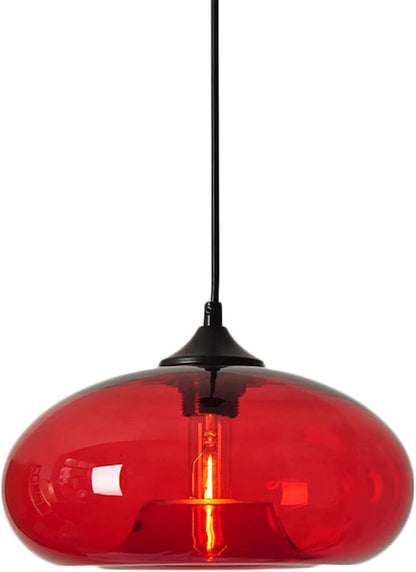 11" Industrial Vintage Colorful Glass Pendant Lighting 1-Light Farmhouse Loft Bar Ceiling Hanging Lamp Kitchen Island Dining Room Bedroom Chandelier (Red)