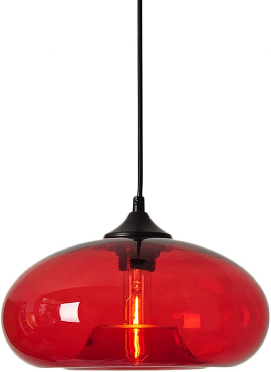 11" Industrial Vintage Colorful Glass Pendant Lighting 1-Light Farmhouse Loft Bar Ceiling Hanging Lamp Kitchen Island Dining Room Bedroom Chandelier (Red)