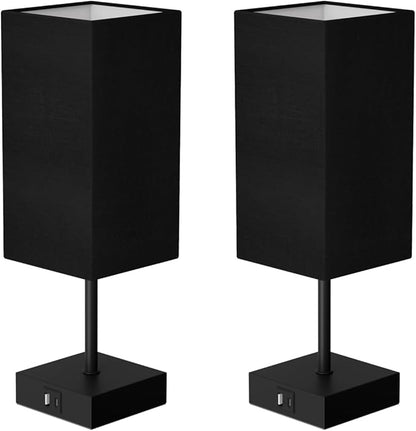 Bedside Table Lamps Set of 2, Touch Bedroom Lamp with USB C+A Charging Ports, 3 Way Dimmable Lamps for Night Stands, Small Table Lamp for Bedroom Decor, LED Bulbs Included, Upgraded Black