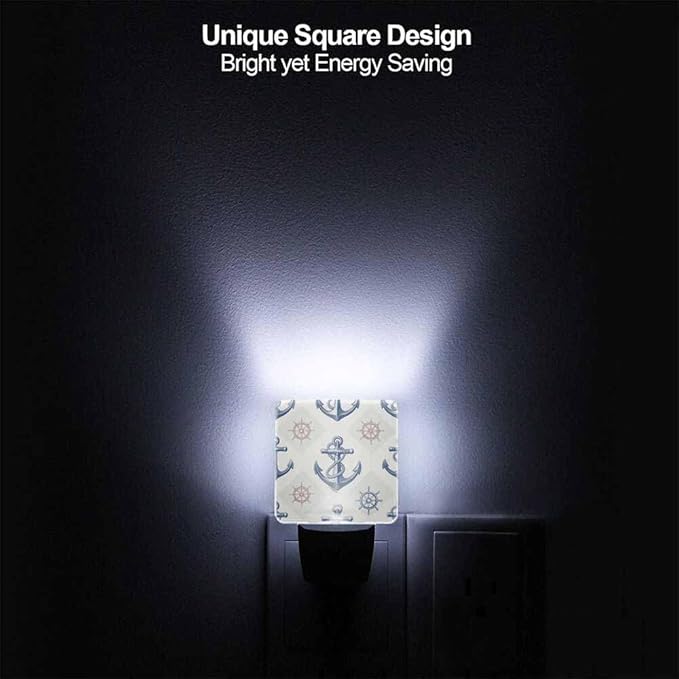 Anchor LED Night Lights Plug into Wall Vintage Rudder Compass for Navigation 0.5W Plug in Night Light, Dusk to Dawn, Bright Nightlight Auto On/Off, for Room Bedroom Bathroom