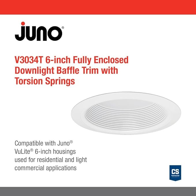 Juno VuLite 6" Recessed Light Trim, Air-Loc and Wet Rated Recessed Lighting Trim for New Construction and Remodel, Downlight Baffle Trim with Torsion Springs, Fits IC23, IC22, IC22R Can Light Housings