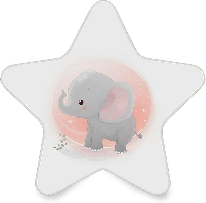 Cute Baby Elephant Plug in LED Night Light Lamp with Dusk to Dawn Sensor for Hallway, Kitchen, Bathroom, Bedroom - Star Shaped Decor
