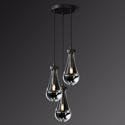Raindrop Pendant Light Kithcen Island, Raindrop Chandelier Black Teardrop Pendant Lights with Adjustable Hanging Rope,Glass Pendant Light for Dining Room,Corridor (3-Light),Bulb Included