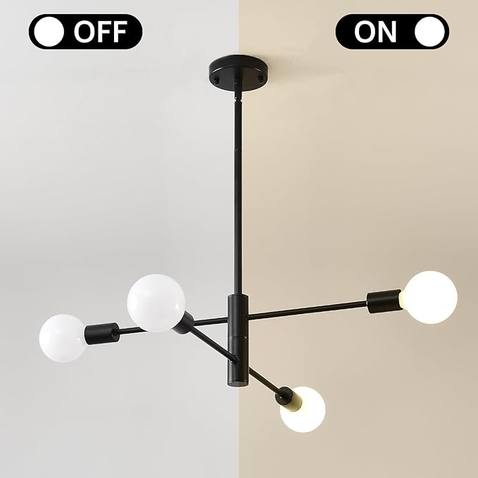 HHR 4-Light Sputnik Chandelier, Black Modern Chandelier Ceiling Light Fixture, Height Adjustable Chandeliers for Dining Room Kitchen Island, Mid Century Pendant Lighting for Living Room