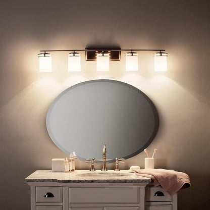 Kichler Hendrik 43" 5 Light Vanity Light with Satin Etched Cased Opal Chrome