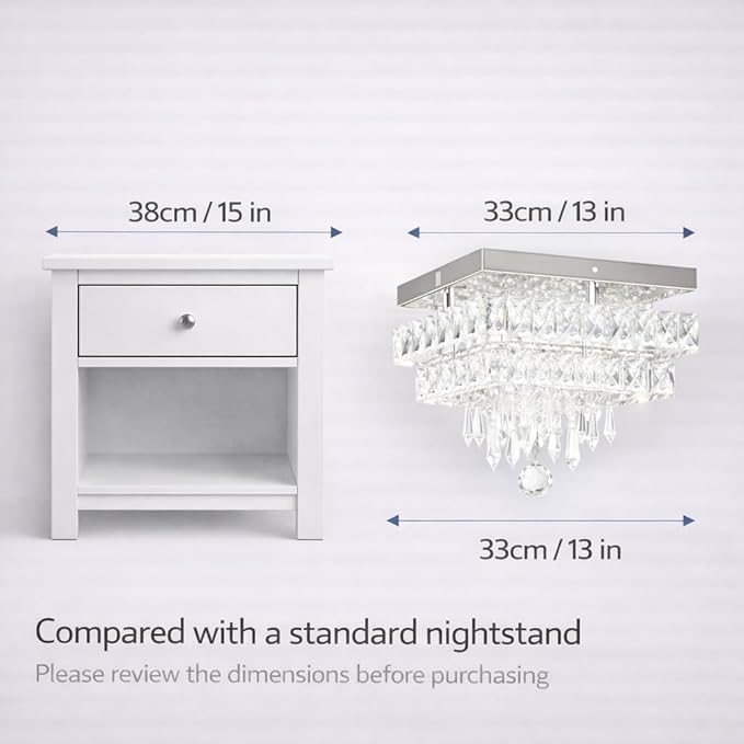 Finktonglan Crystal Chandeliers, 13'' Modern LED Chandelier Ceiling Light with Multilayer Crystal, Square Flush Mount Ceiling Light for Dining Room Bedrooms Entryway Living Room (Multicolor)