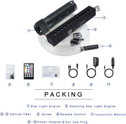 AKEPO Mini 6W Car Home APP Control Fiber Optic Lights, Meteor Effect+Mixed Fiber Cable 430pcs(0.75+1+1.5mm) 9.8ft/3m + Music Sync + 28key Remote Shooting Star Starlight Headliner Light Kit