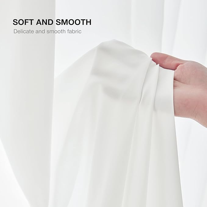 Anmao Non-See-Through Off White Privacy Semi Sheer Curtains for Living Room 96 Inch Length 2 Panels Set, Light Filtering That Let Light in Rod Pocket Window Drapes for Bedroom, 40W x 96L, Ivory White