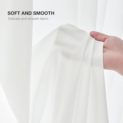 Anmao Non-See-Through Off White Privacy Semi Sheer Curtains for Living Room 54 Inch Length 2 Panels Set, Light Filtering That Let Light in Rod Pocket Window Drapes for Bedroom, 40W x 54L, Ivory White