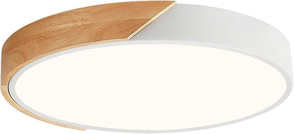 Modern LED Ceiling Light, Minimalist Wood Flush Mount Ceiling Light Fixture, 4000K Not Dimmable, Circle Lighting Lamp with Acrylic Lampshade for Bedroom Dining Room Laundry (White, 15.8'')