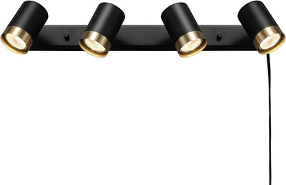 Globe Electric 64000047 22" 4-Light Plug-in Track Lighting, Matte Black, Pivoting Heads, in-Line On/Off Switch, Minimalist Ceiling Light Fixture for Kitchen Island, Hallway, or Dining Room
