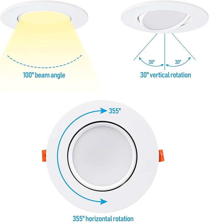 TORCHSTAR 6 Inch Gimbal LED Recessed Lighting with Junction Box, 13.5W IC Rated Air Tight Directional Swivel Downlight, CRI90+ Dimmable Canless LED Recessed Light, 2700K, ETL, Pack of 4