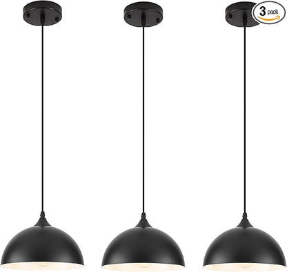 9.8 inch Kitchen Pendant Light 3 Pack, Black Dome Pendant Lights Kitchen Island, Farmhouse Kitchen Island Light, Modern Pendant Lights for Kitchen Island Dining Room Bedroom