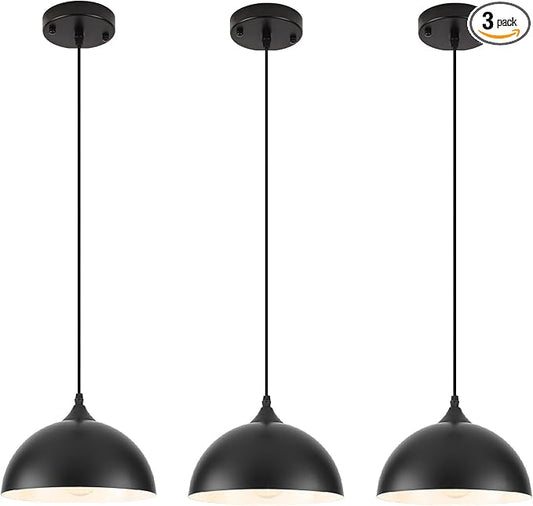 9.8 inch Kitchen Pendant Light 3 Pack, Black Dome Pendant Lights Kitchen Island, Farmhouse Kitchen Island Light, Modern Pendant Lights for Kitchen Island Dining Room Bedroom