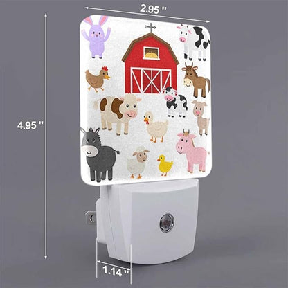 Farm Animals and Barn Night Lights Plug into Wall Cute Cartoon Night Light with Dusk to Dawn Sensor for Home Bedroom Bathroom Living Room 0.5W Sleep-Friendly