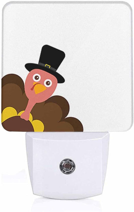 LED Night Light Plug into Wall with Dusk to Dawn Light Sensor White Energy Efficient Turkey Thanksgiving Cartoon White Nightlight for Bedroom Bathroom Hallway Living Room Kitchen