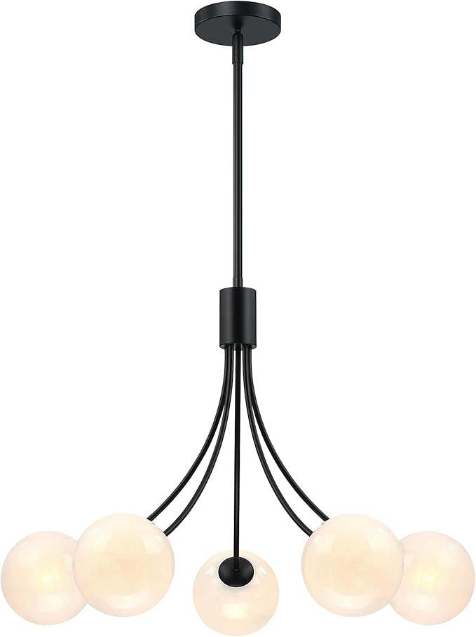 Bubble Chandelier, Modern Sputnik Dining Room 5-Light Chandelier with Black Finish and Glass Globes for Kitchen Bedroom Foyer and Living Room