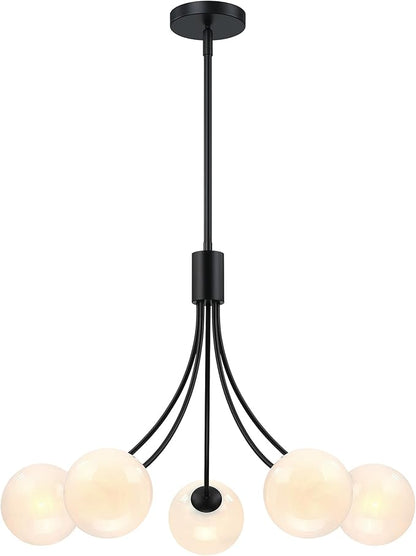 Bubble Chandelier, Modern Sputnik Dining Room 5-Light Chandelier with Black Finish and Glass Globes for Kitchen Bedroom Foyer and Living Room
