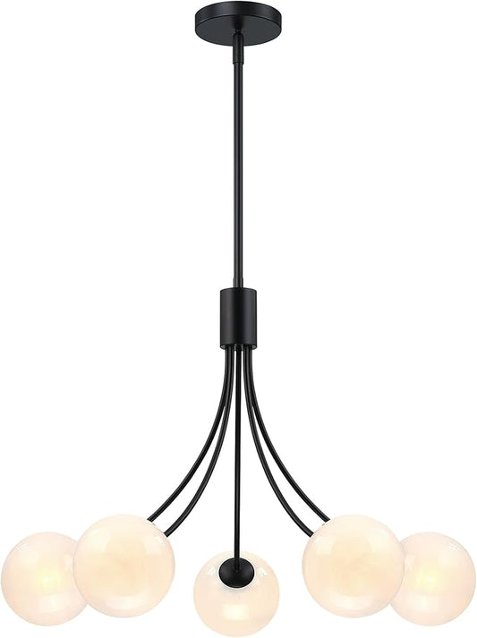 Bubble Chandelier, Modern Sputnik Dining Room 5-Light Chandelier with Black Finish and Glass Globes for Kitchen Bedroom Foyer and Living Room