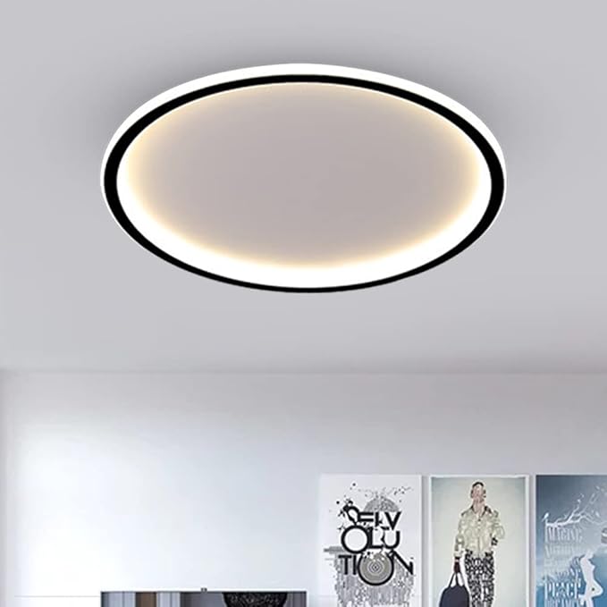 Dimmable LED Ceiling Light Fixture Flush Mount,20 inch Modern Round Recessed Ceiling Lamp with APP Adjustment,Black 55W Close to Ceiling Lighting Living Room Bedroom,3000K-6000K