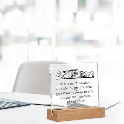 Math Teacher Gift for Women Men, Inspirational Math Classroom Decor, Teacher Christmas Birthday Retirement Gifts for Mathematician Acrylic Plaque Office Desk Decor 4 × 4 Inch