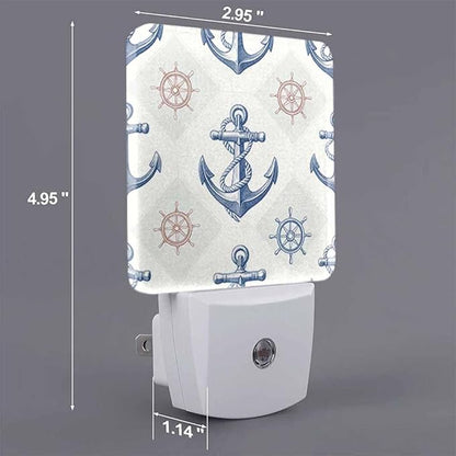Anchor LED Night Lights Plug into Wall Vintage Rudder Compass for Navigation 0.5W Plug in Night Light, Dusk to Dawn, Bright Nightlight Auto On/Off, for Room Bedroom Bathroom