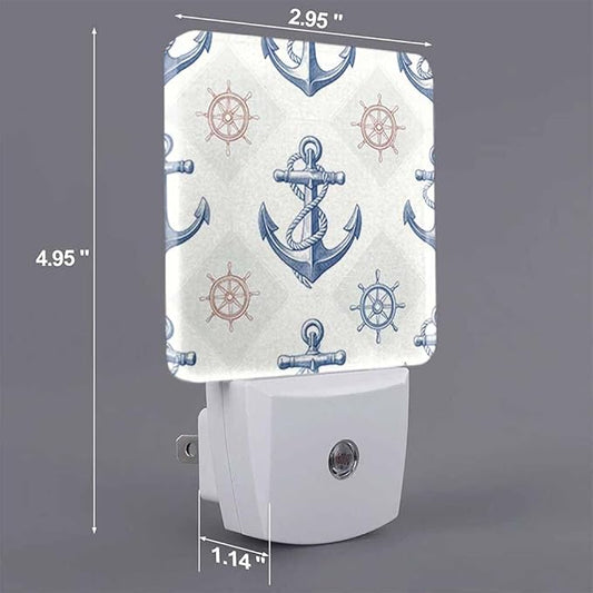 Anchor LED Night Lights Plug into Wall Vintage Rudder Compass for Navigation 0.5W Plug in Night Light, Dusk to Dawn, Bright Nightlight Auto On/Off, for Room Bedroom Bathroom